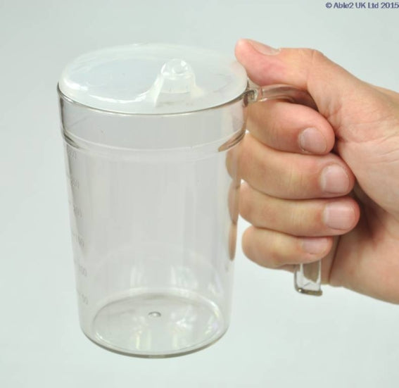 CLEAR DRINKING CUP WITH HANDLE & 2 LIDS 280ML